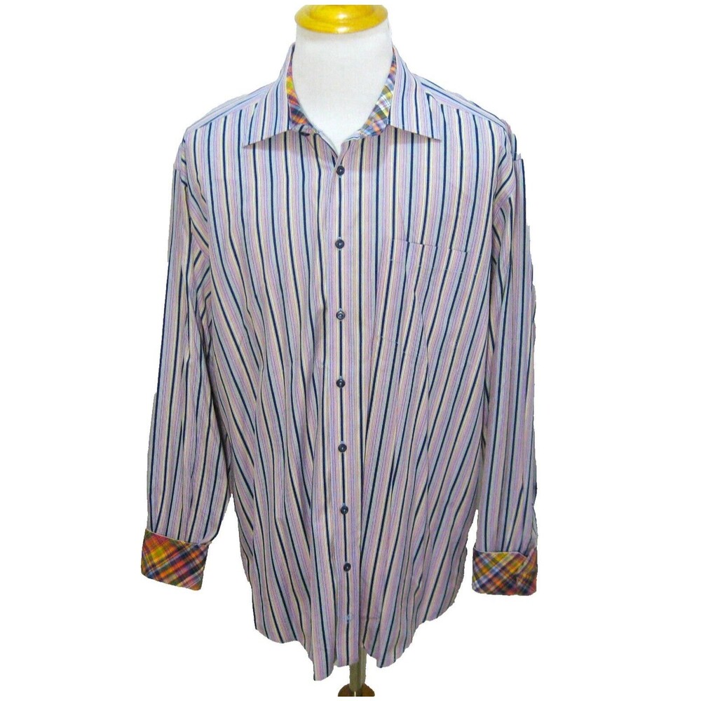 BUGATCHI UOMO Men's (Size 2XL) Purple Striped Long Sleeve Button Front Shirt Top